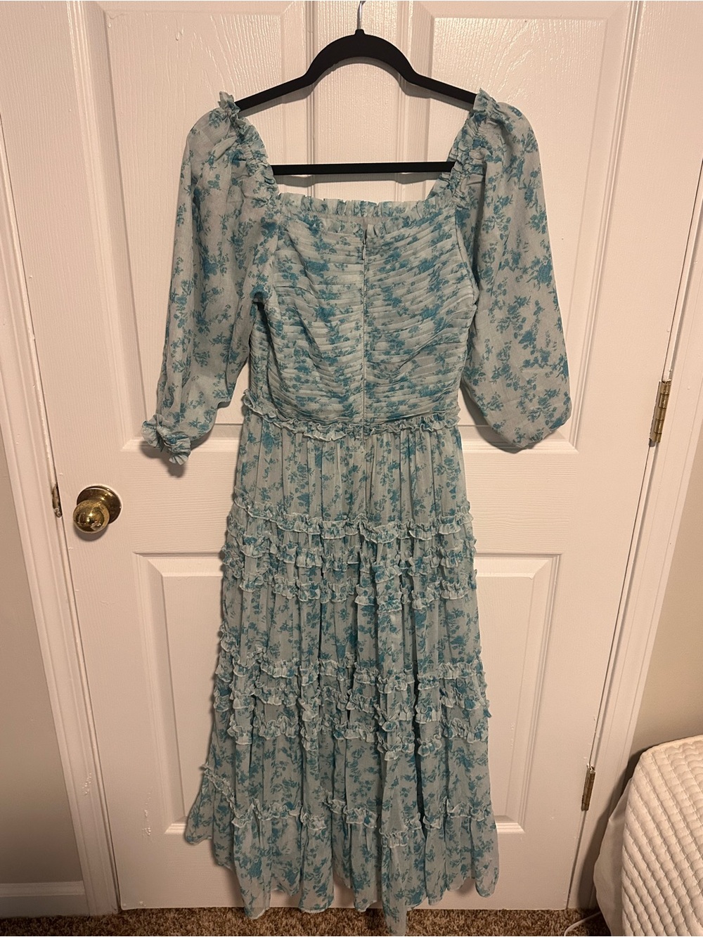 Light Blue Floral Ruffled Maxi Dress - Women's